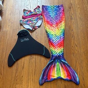Fun Fun Mermaid Rainbow Tail Set with Fin and matching swimsuit